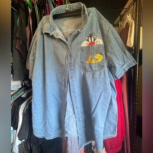 Vintage embroidered Tweedy Bird and Sylvester Cat Denim Button-up